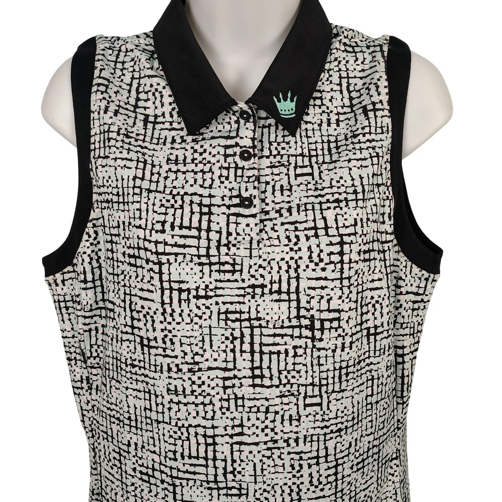 NWT Adidas Womens M Ultimate Print Sleeveless Polo Black Halo Mint Golfcore